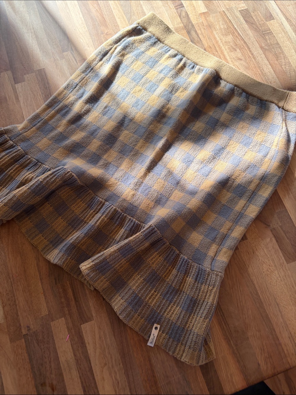 Woolrich Knit Ruffle-Hem Skirt in Mustard and Gray